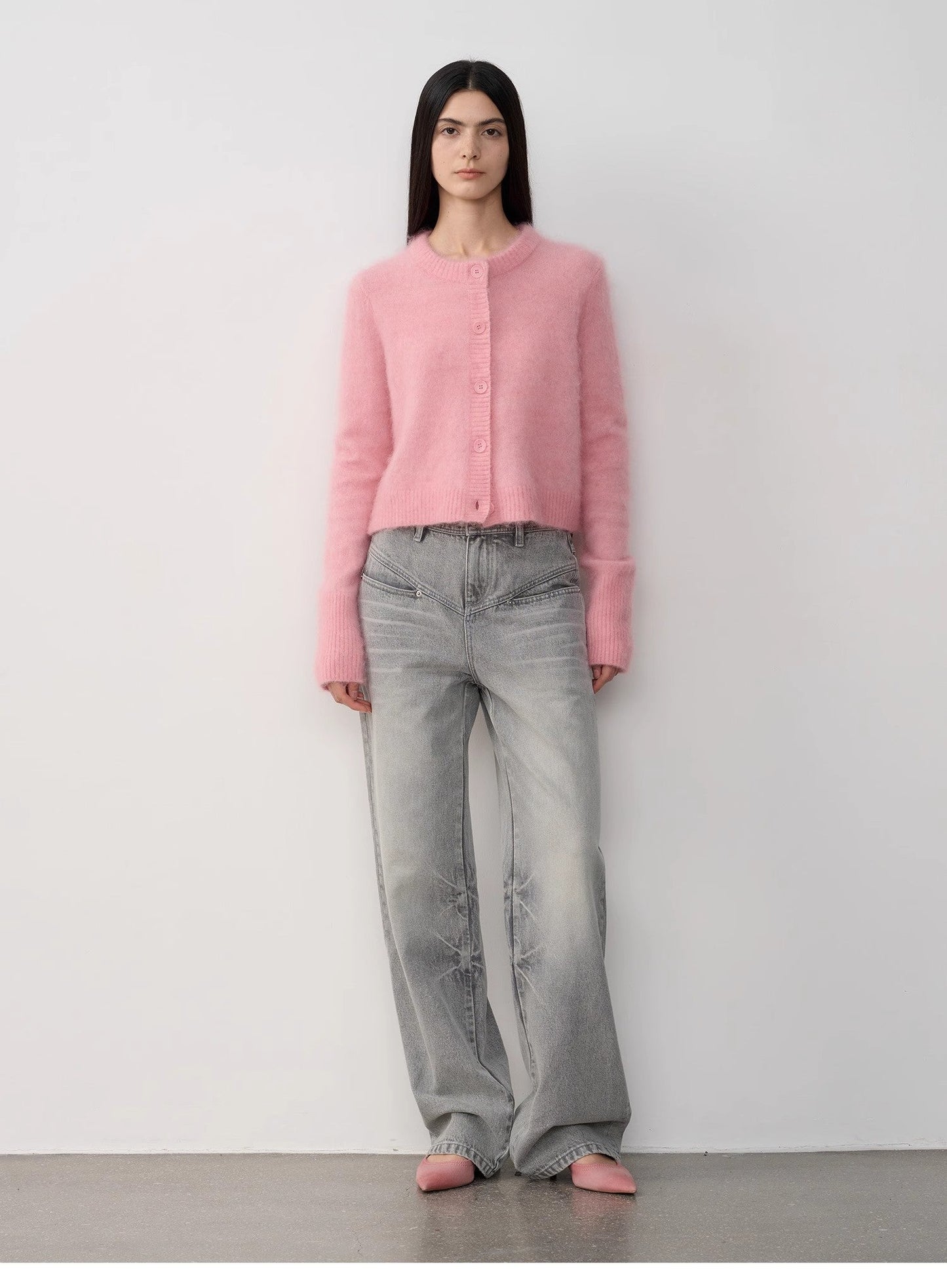 "Relaxation Notes" High-Proportion Mohair Knit Cardigan Women's Loose Short Round Neck Sweater Jacket