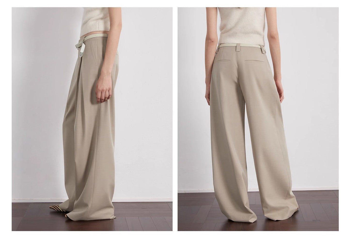“Street Sketch”Fine-Spun Wool Fashion, Waistless Pleated Loose-Fitting Straight-Leg and Wide-Leg Casual Trousers for Wom