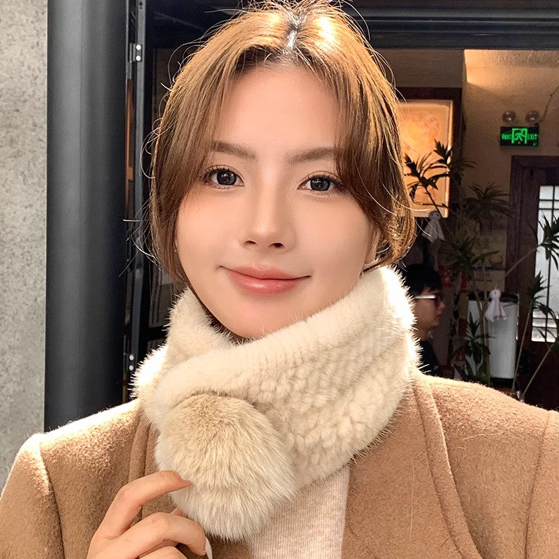 Mink Fur Scarf Autumn and Winter Warm Double-Sided Fox Fur Ball Scarf