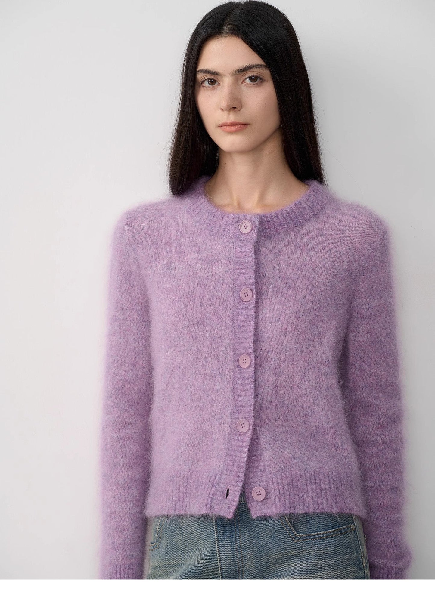 "Relaxation Notes" High-Proportion Mohair Knit Cardigan Women's Loose Short Round Neck Sweater Jacket