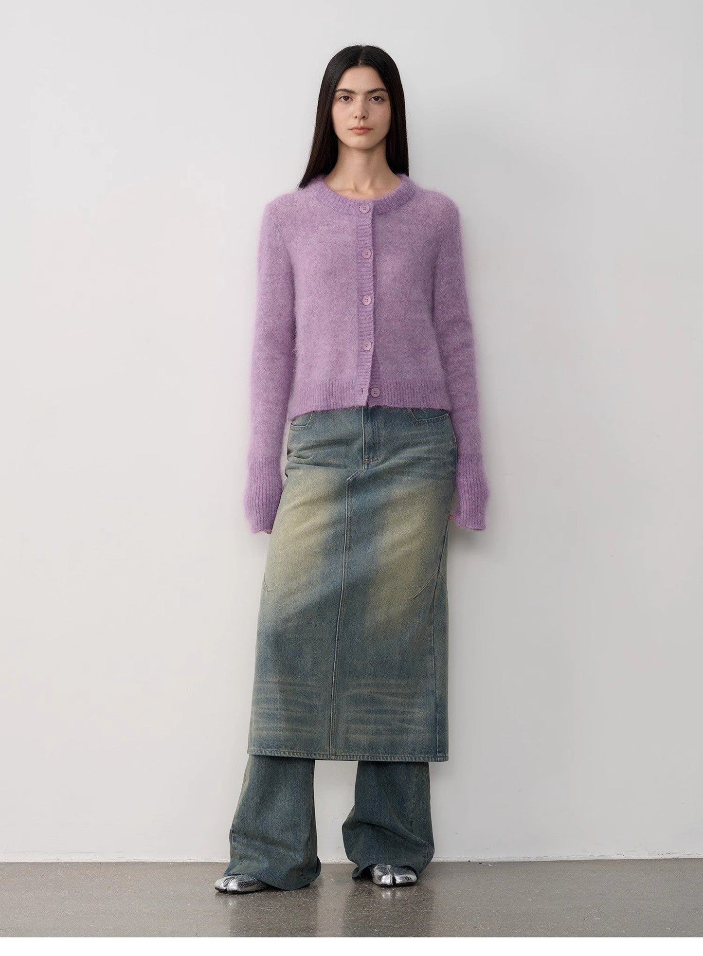 "Relaxation Notes" High-Proportion Mohair Knit Cardigan Women's Loose Short Round Neck Sweater Jacket