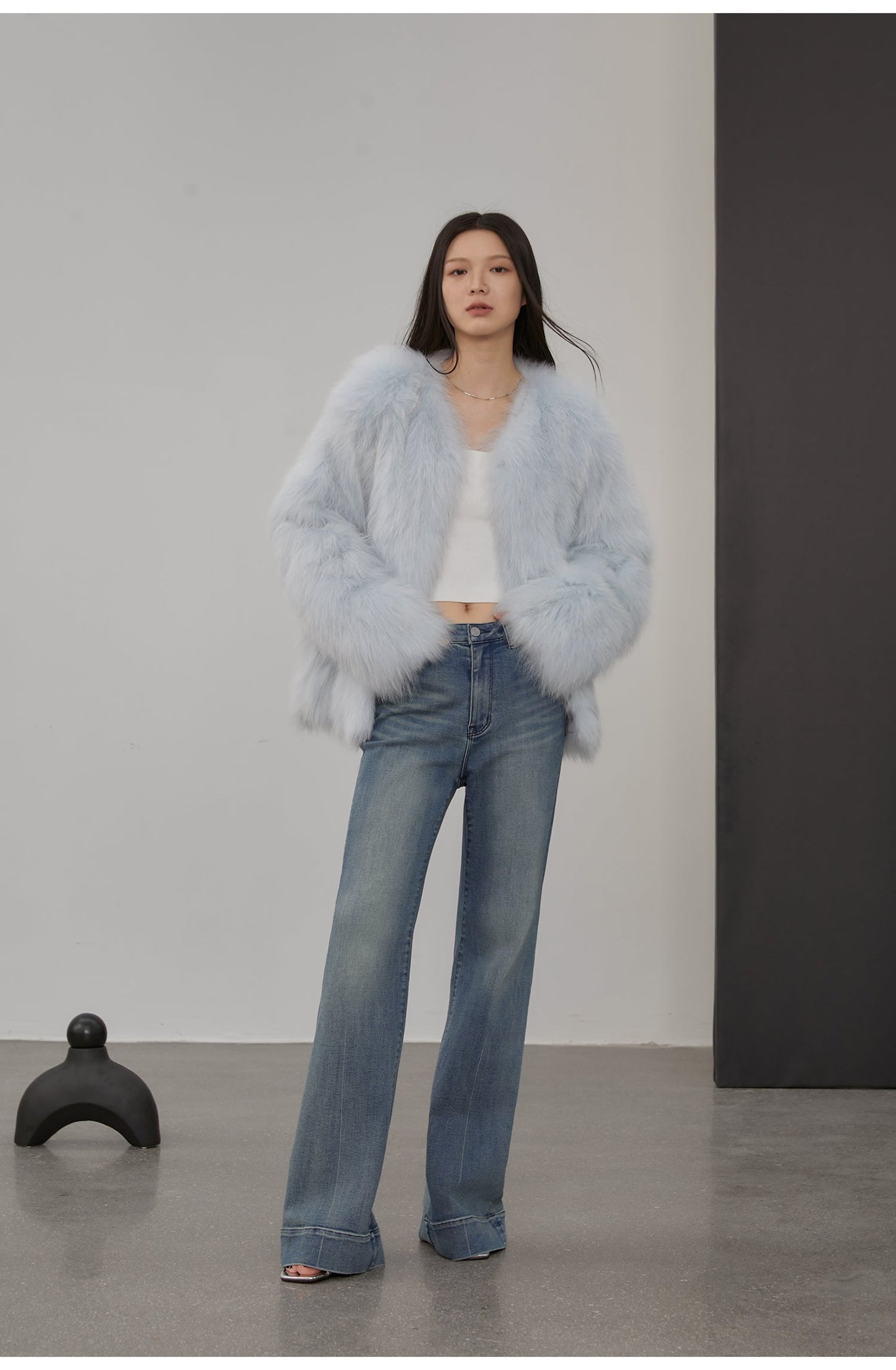 Fireladyfur Women's Finland Saga Fox Fur Fashion Cardigan“Black Sugar”