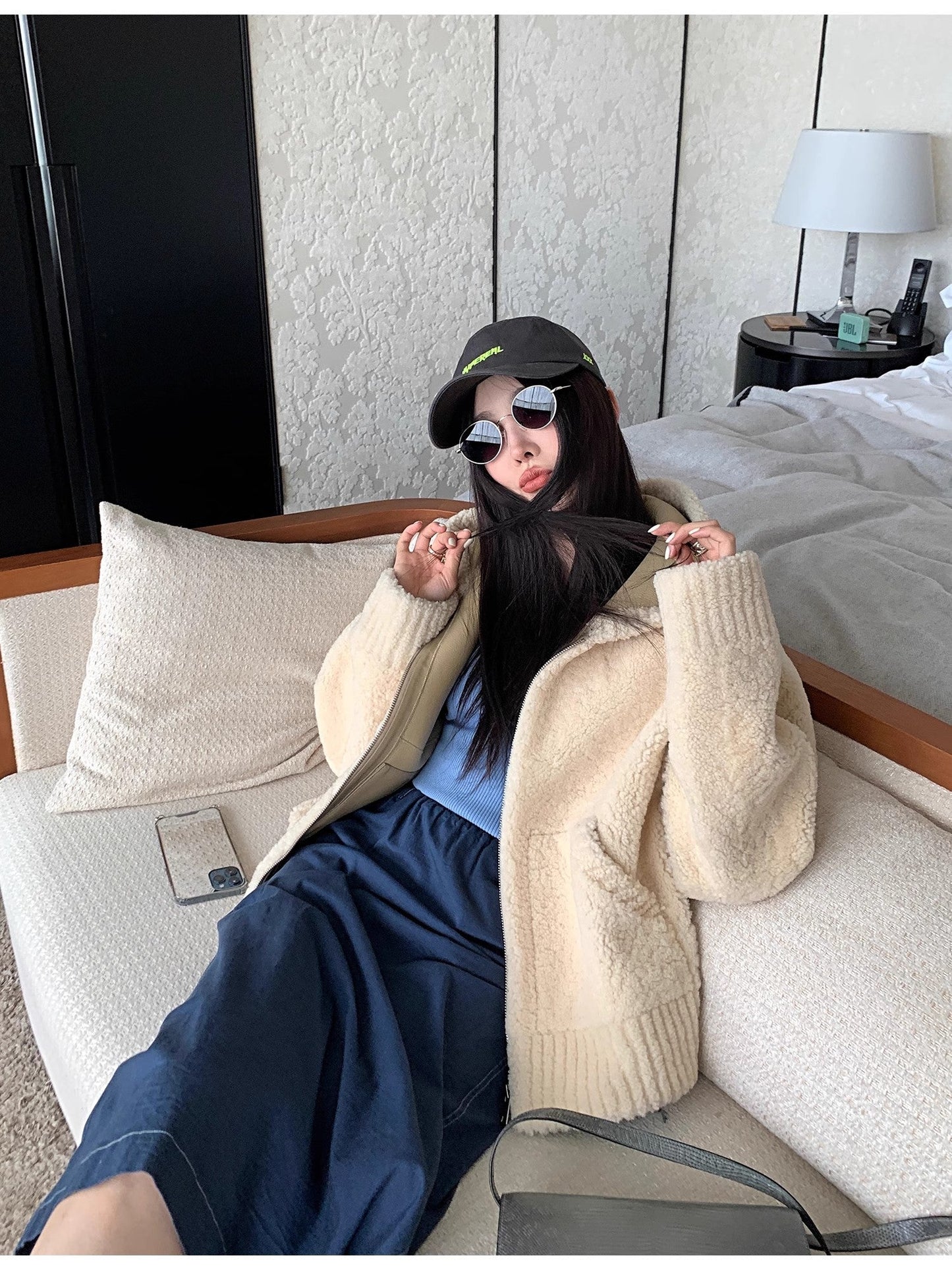 Fireladyfur Women's Hooded Merino Sheepskin Jacket“Bad Boy”