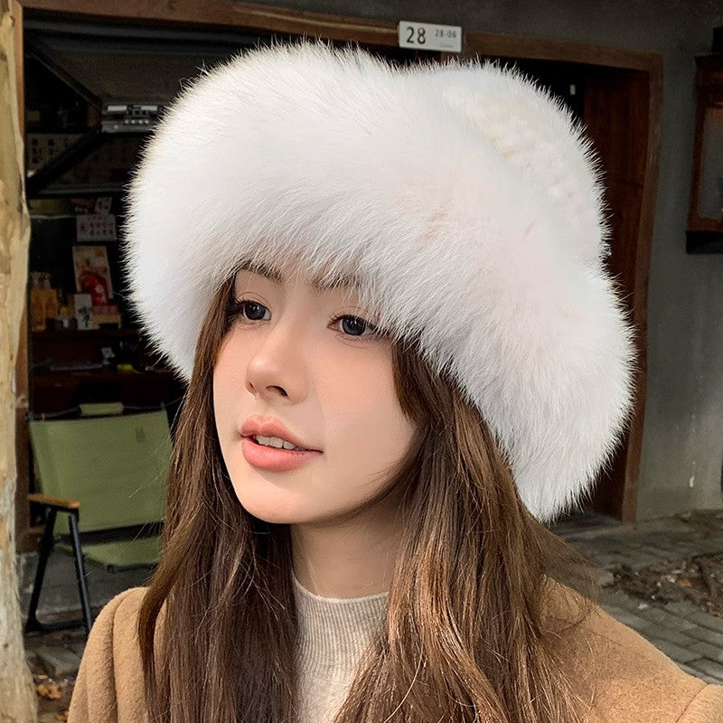 Mink Fur Hat Women Autumn Winter Fox Fur Bucket Hat