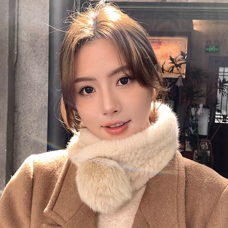 Mink Fur Scarf Autumn and Winter Warm Double-Sided Fox Fur Ball Scarf
