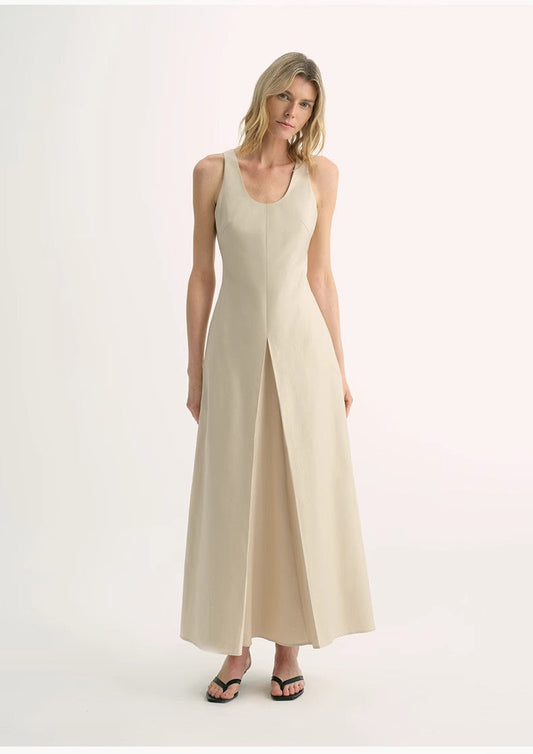 "Simple Love" High Density Modal Mulberry Silk Insert U-Neck Vest Dress