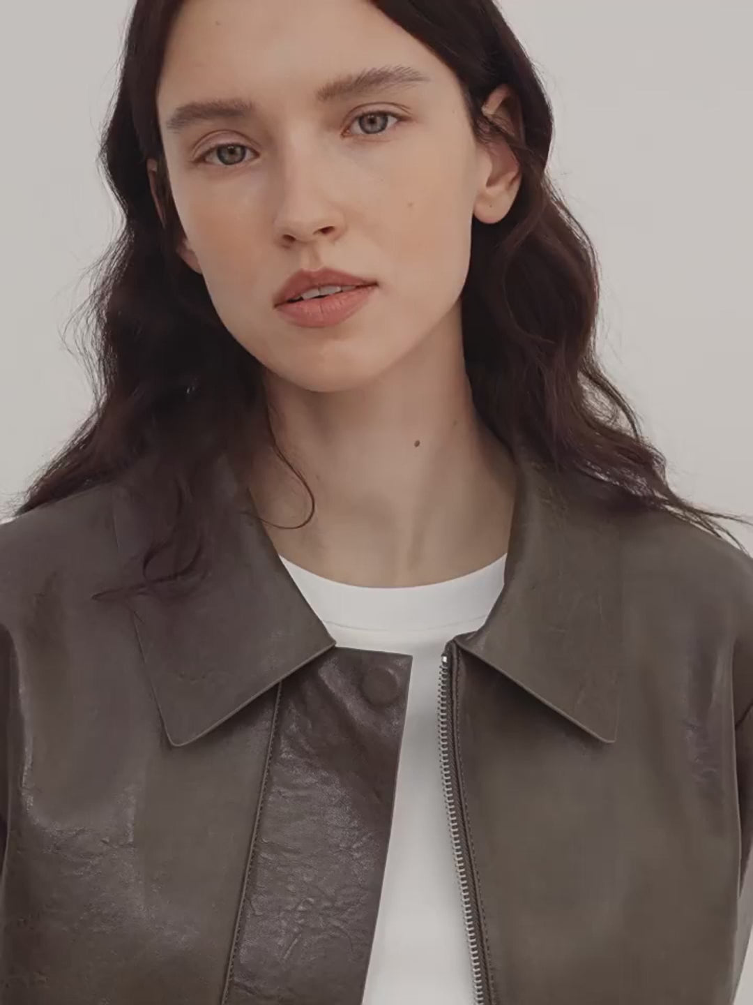 Two-Tone Wax Sheepskin Short Jacket Leather Coat Women