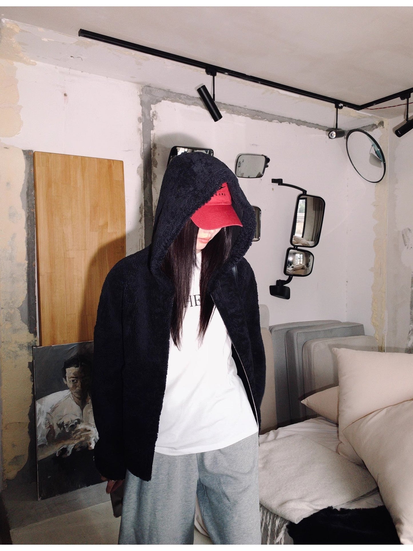 Fireladyfur Women's Hooded Merino Sheepskin Jacket“Bad Boy”