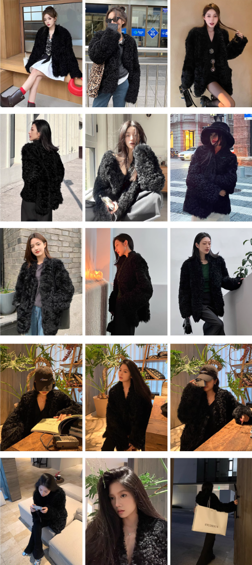 Fireladyfur Women's Black Sheepskin Jacket With Tuscan Fur"My Little Curly"