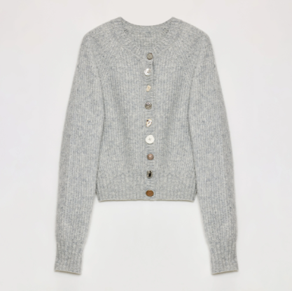 "Hokkaido Weaving Love" Wool Blend Crew Neck Cardigan Top