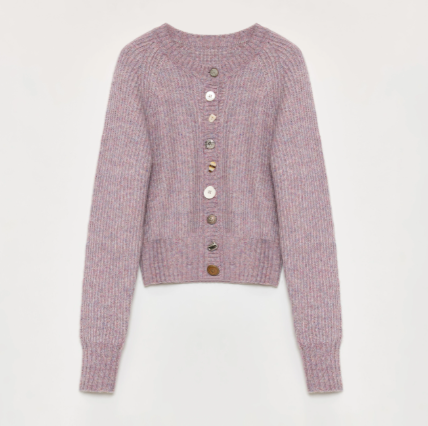 "Hokkaido Weaving Love" Wool Blend Crew Neck Cardigan Top