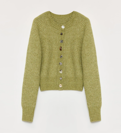 "Hokkaido Weaving Love" Wool Blend Crew Neck Cardigan Top