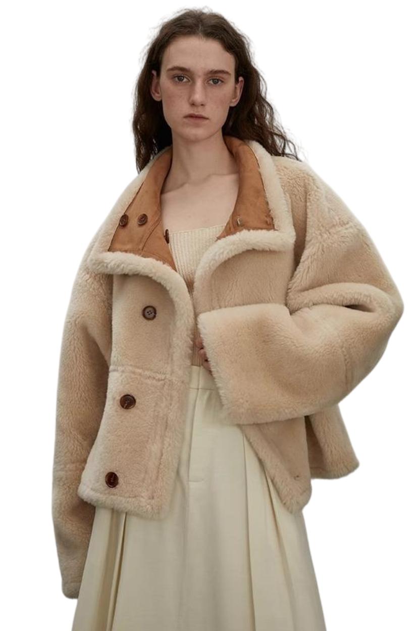 "Makino Traveler" Motorcycle  Reversible Wool and Artificial Compound Suede Shearling  Jacket