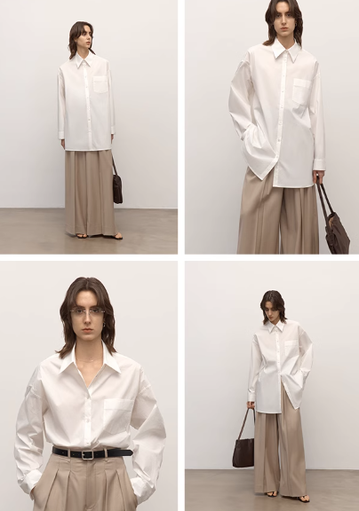 High-Density Nylon Cotton Drapes Stylish All-Match Silhouette Shirt