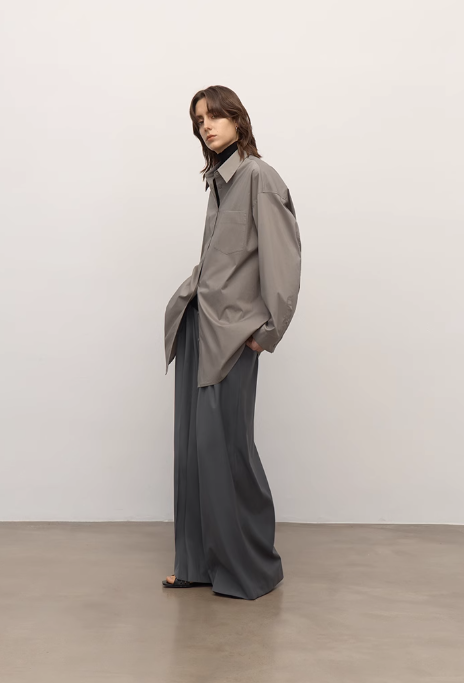 High-Density Nylon Cotton Drapes Stylish All-Match Silhouette Shirt