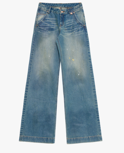 "Climber" Leather-Coated Distressed Straight Low-Rise Cotton Denim Trousers for Spring