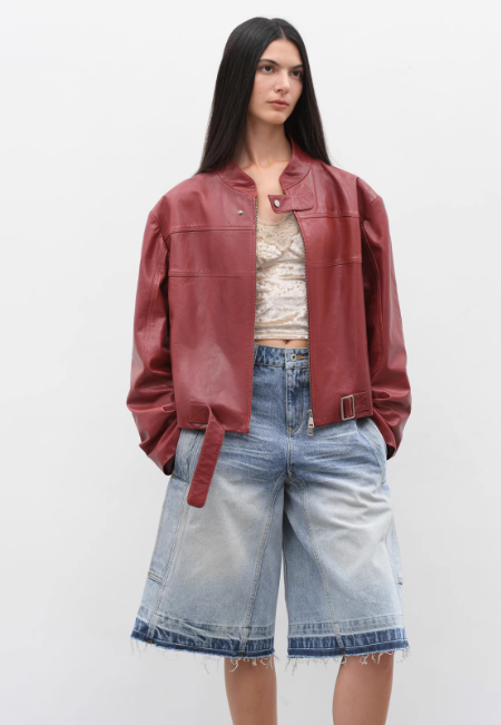 Retro Sheepskin Stand Collar Short Motorcycle Jacket “Caramel Mountain”