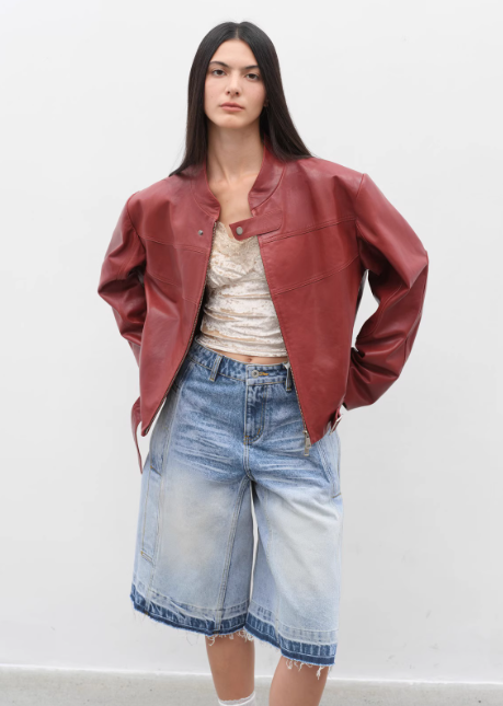 Retro Sheepskin Stand Collar Short Motorcycle Jacket “Caramel Mountain”