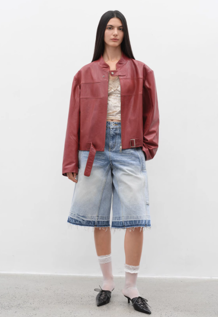 Retro Sheepskin Stand Collar Short Motorcycle Jacket “Caramel Mountain”