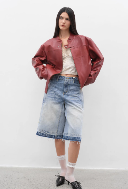 Retro Sheepskin Stand Collar Short Motorcycle Jacket “Caramel Mountain”