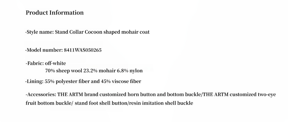 "Song of Snowland"Women's Mohair Wool Stand Collar Coat Autumn and Winter Loose Woolen Coat