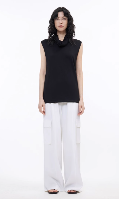 Triacetate Mixed Tencel High Collar Knitted Sleeveless Vest