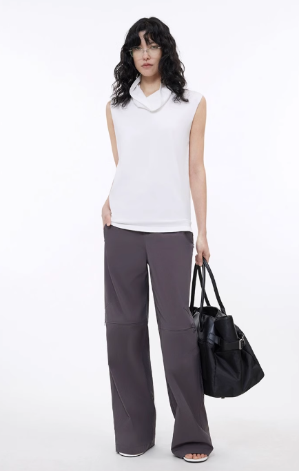 Triacetate Mixed Tencel High Collar Knitted Sleeveless Vest