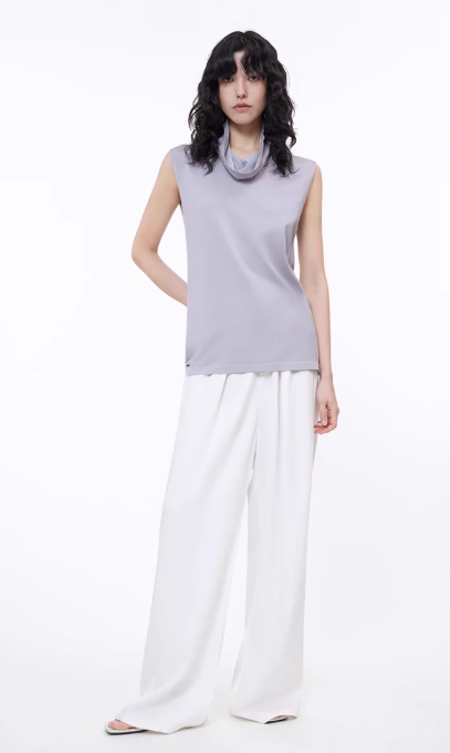 Triacetate Mixed Tencel High Collar Knitted Sleeveless Vest