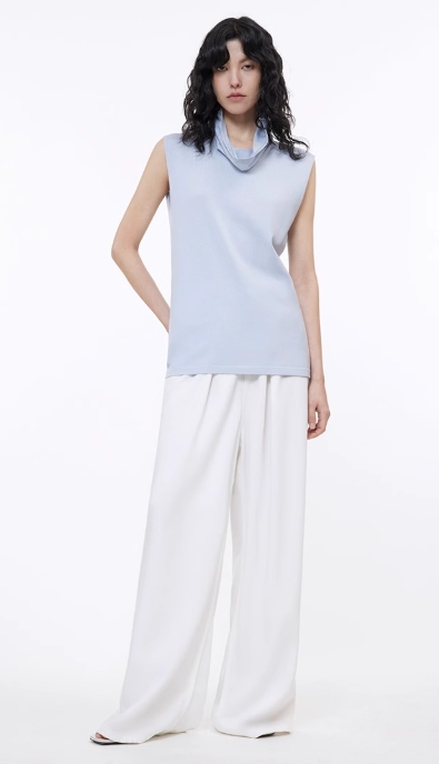Triacetate Mixed Tencel High Collar Knitted Sleeveless Vest