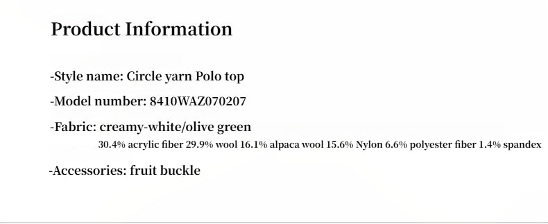 Alpaca Wool Blended Bouclé Yarn Spliced POLO Shirt Lazy and Relaxed Sweater