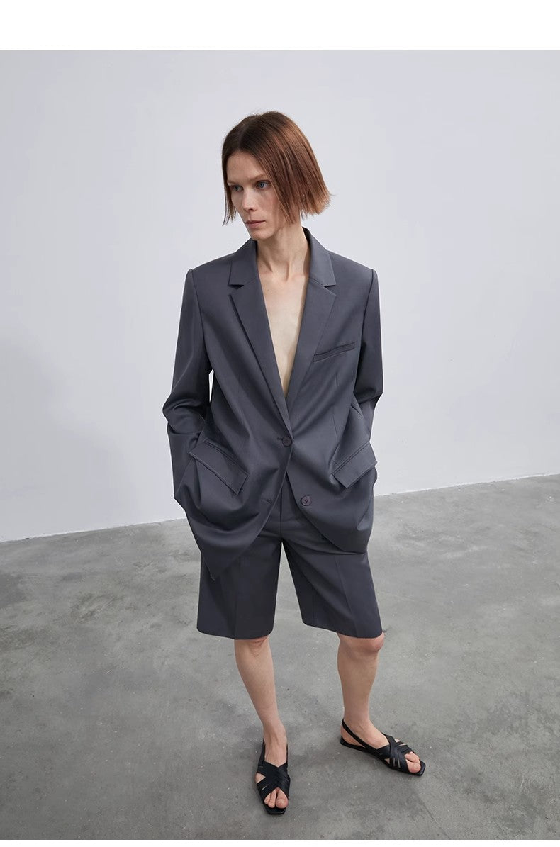 High-Density Mixed Color Cotton and Linen Raw Edge Straight-Leg Suit Pants