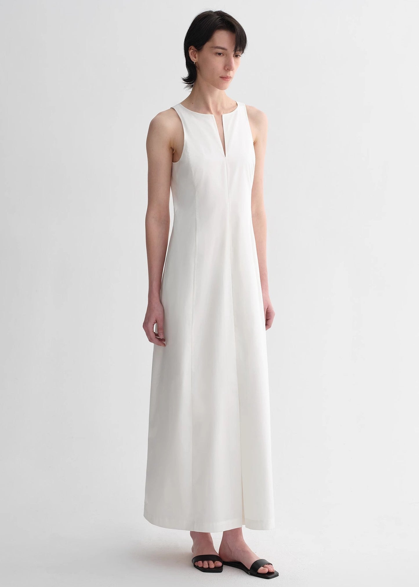 Shaped I-Shaped Pleated V-Neck Commuting Slim-Fitting Split Vest Dress for Women