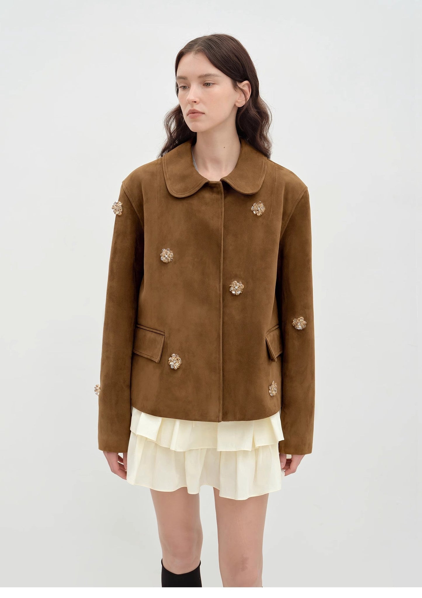 Fireladyfur Women's Short Genuine Leather Jacket With Beading"Velour"