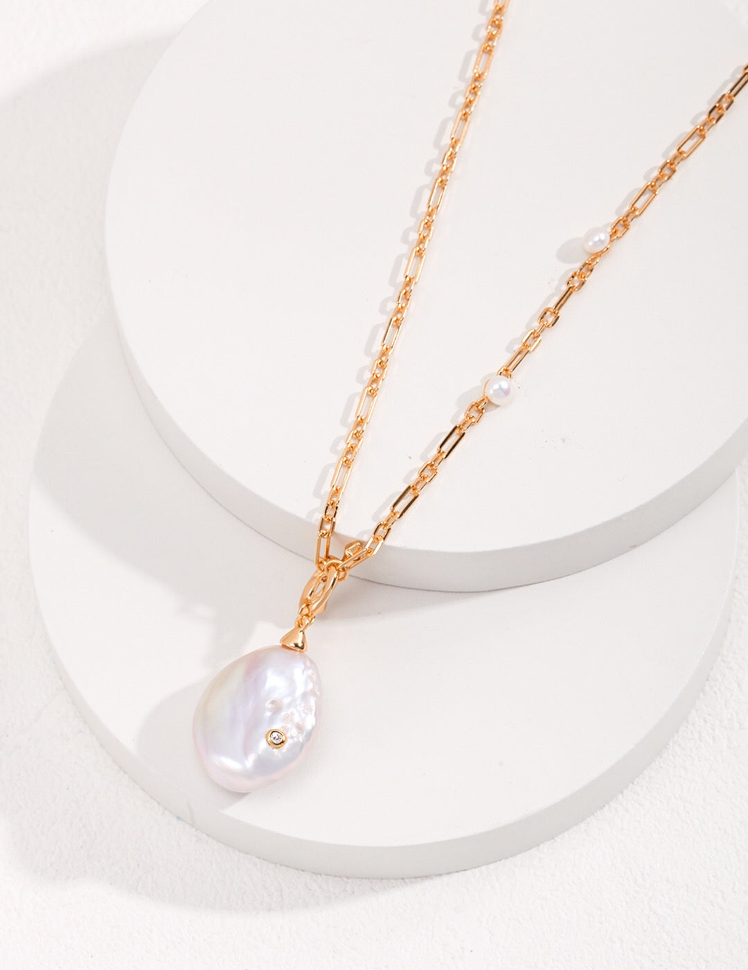 Unique Large Baroque Pearl Pendant With Gold Chain Necklace