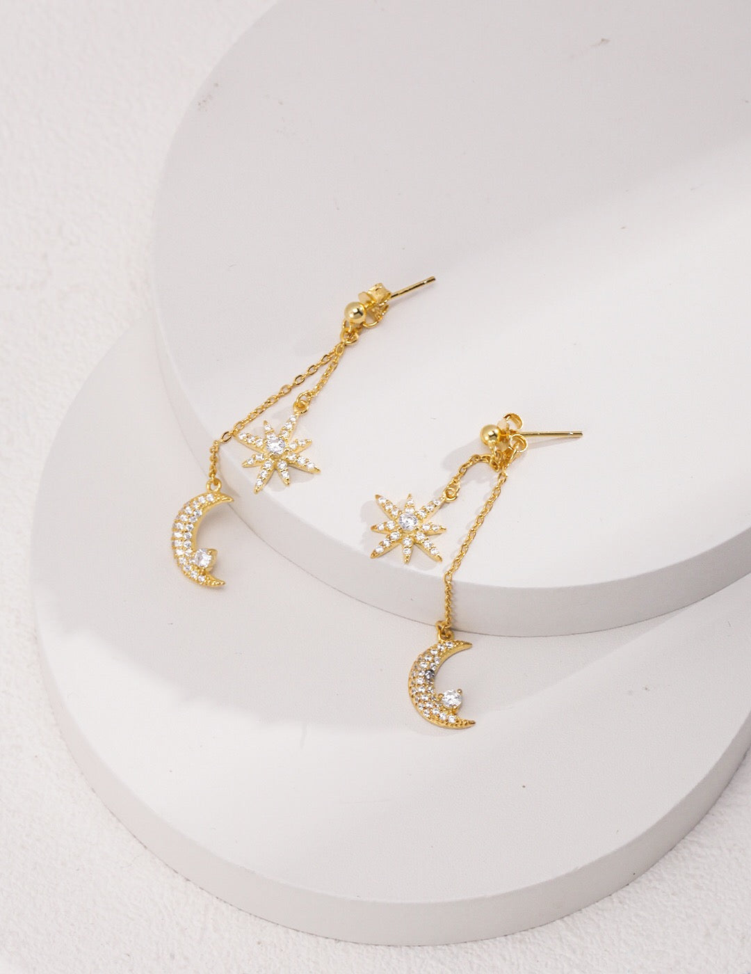 Star &amp; Moon Zircon Drop Earrings