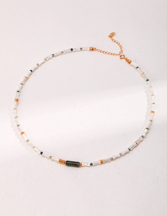 Mother-Of-Pearl Bamboo Beaded Necklace
