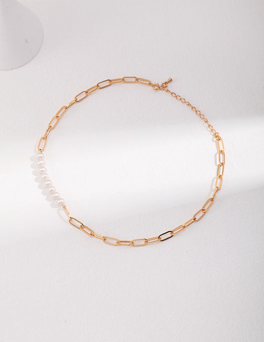 Paperclip Chain Pearl Bead Necklace