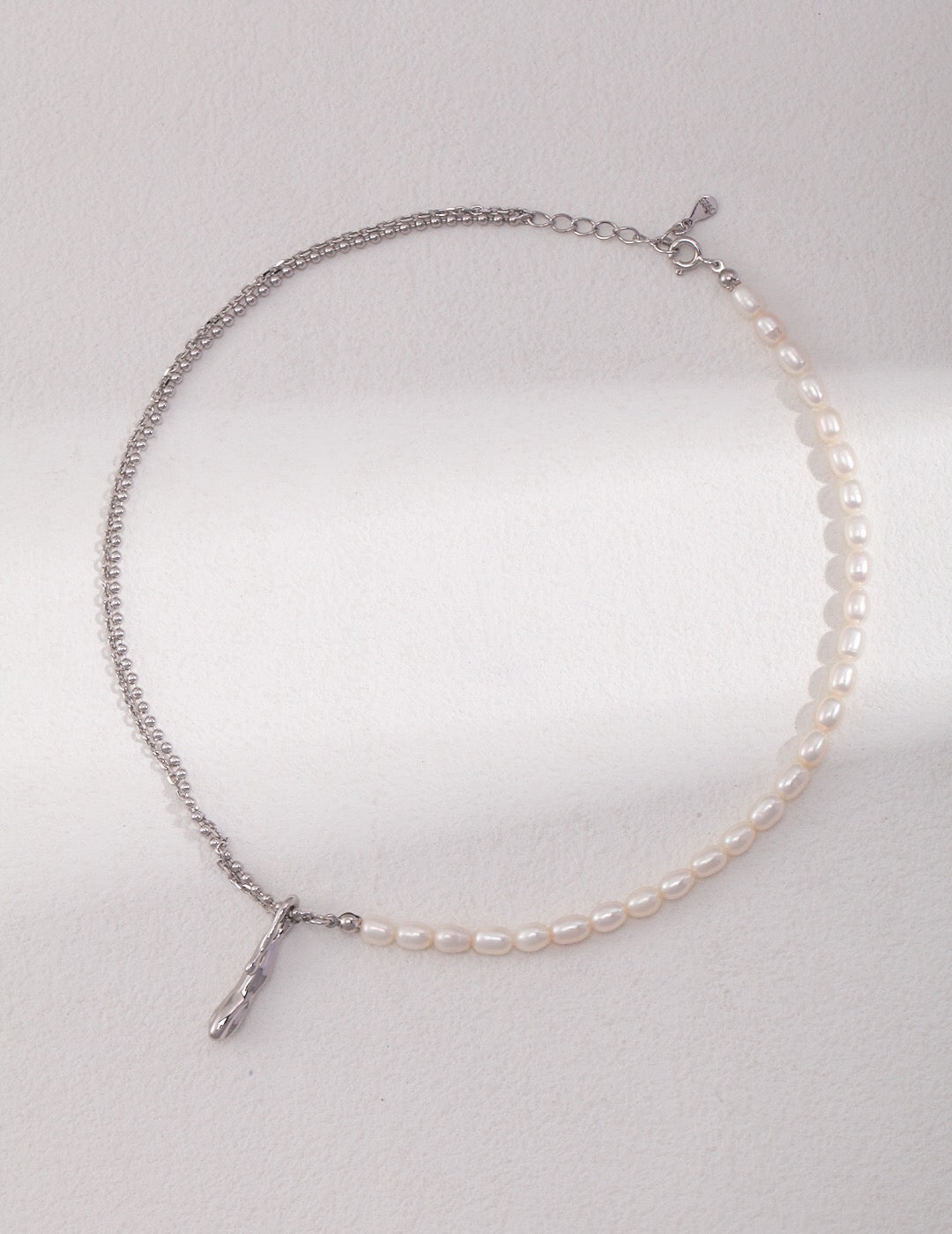 Half Pearl Half Chain Necklace