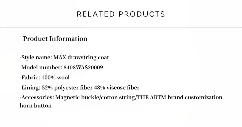 women's Original Color Wool Peaked Lapel Drawstring Mid-Length Wool Coat