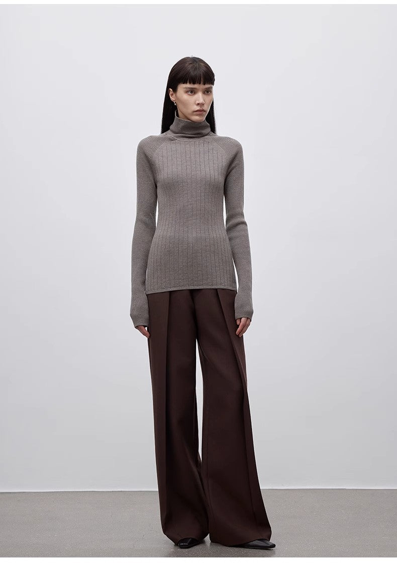 Imported Wool Pleated High-Waisted Straight-Leg All-Match Slimming Suit Trousers