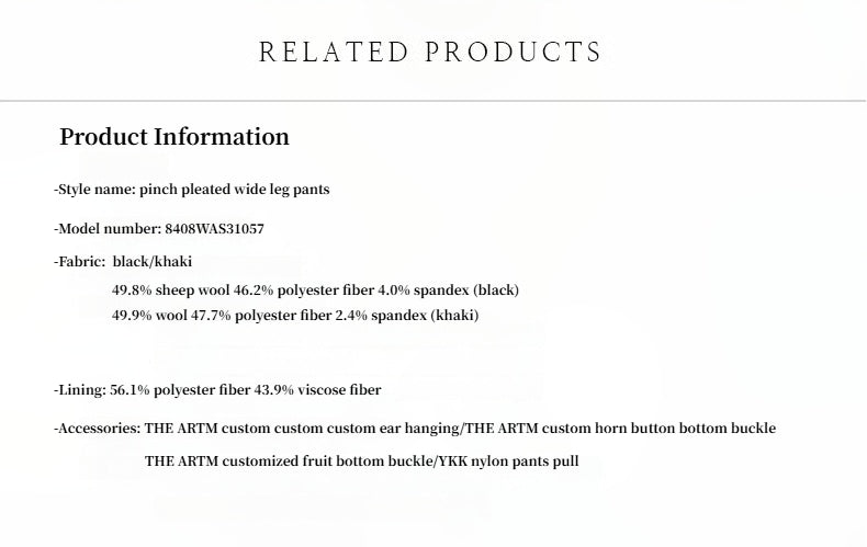 Merino Wool Blended Double Pleated Wide-Leg Pants