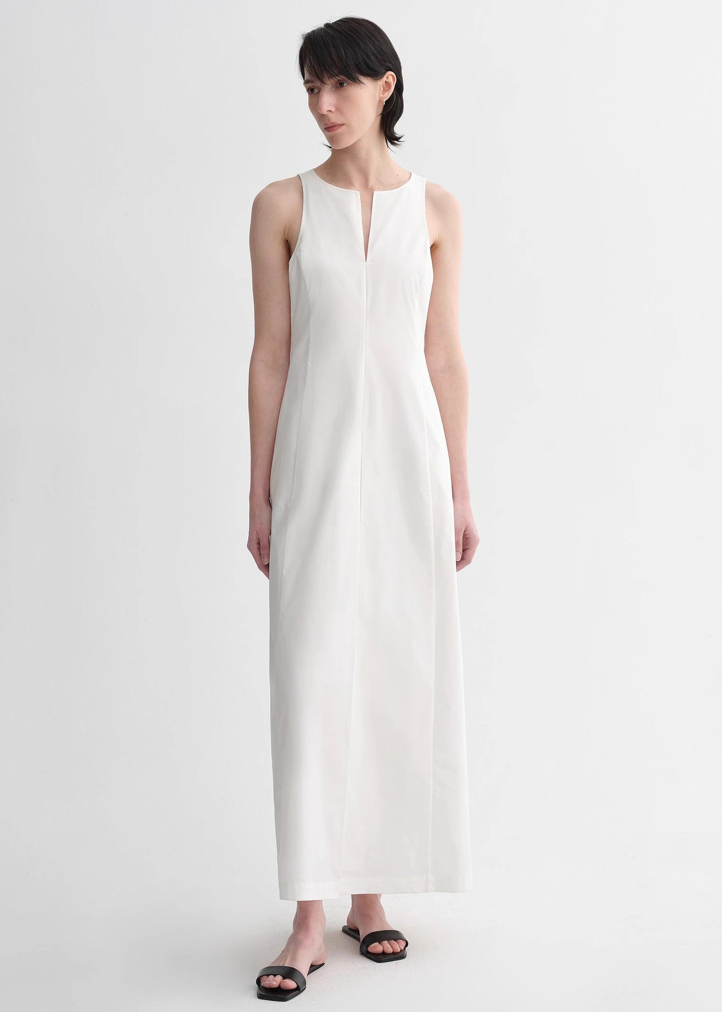 Shaped I-Shaped Pleated V-Neck Commuting Slim-Fitting Split Vest Dress for Women