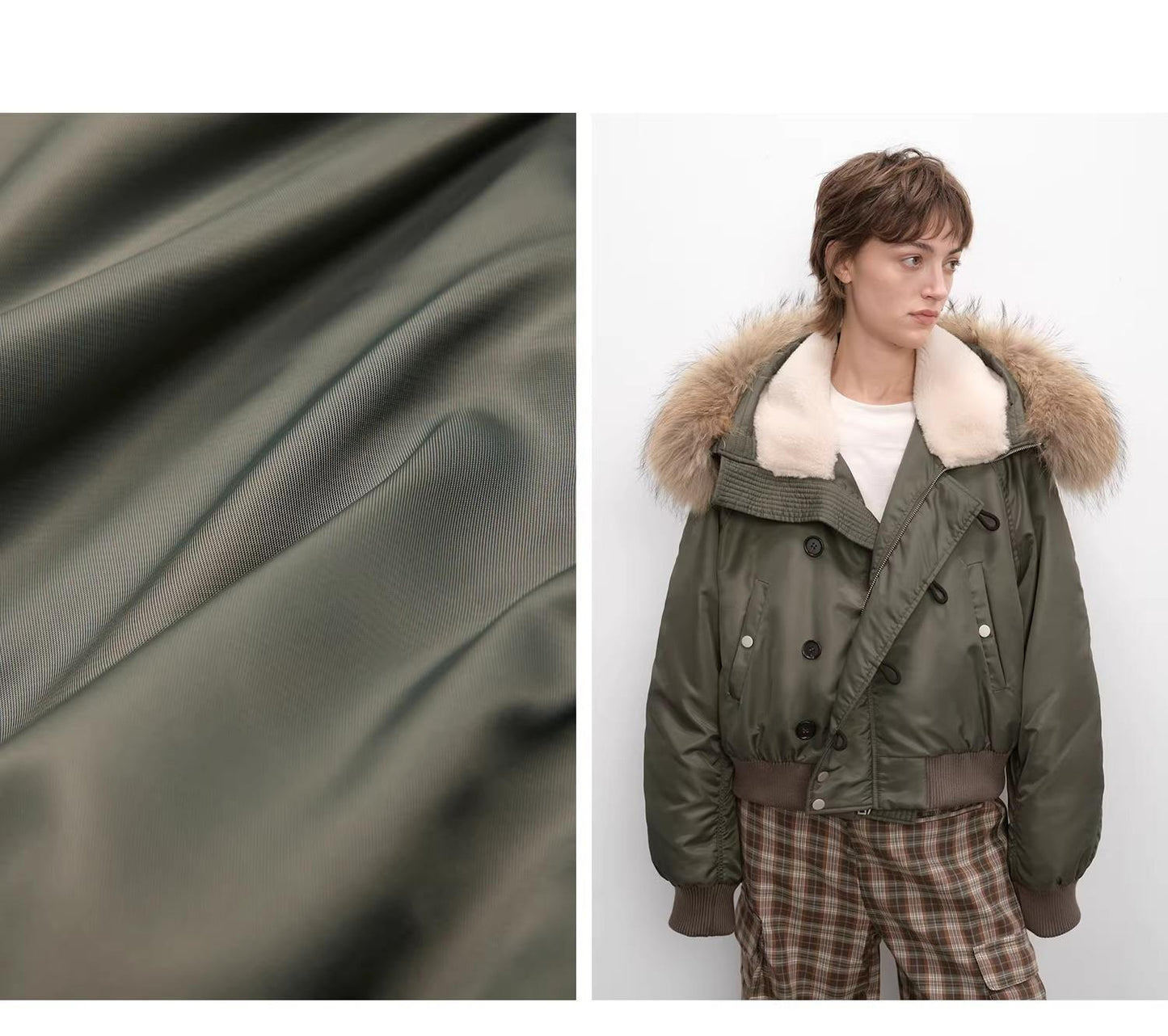 Fireladyfur Warm Short Style Jacket With a Large Fur Hood and Raccoon Fur"Cool and Sharp"