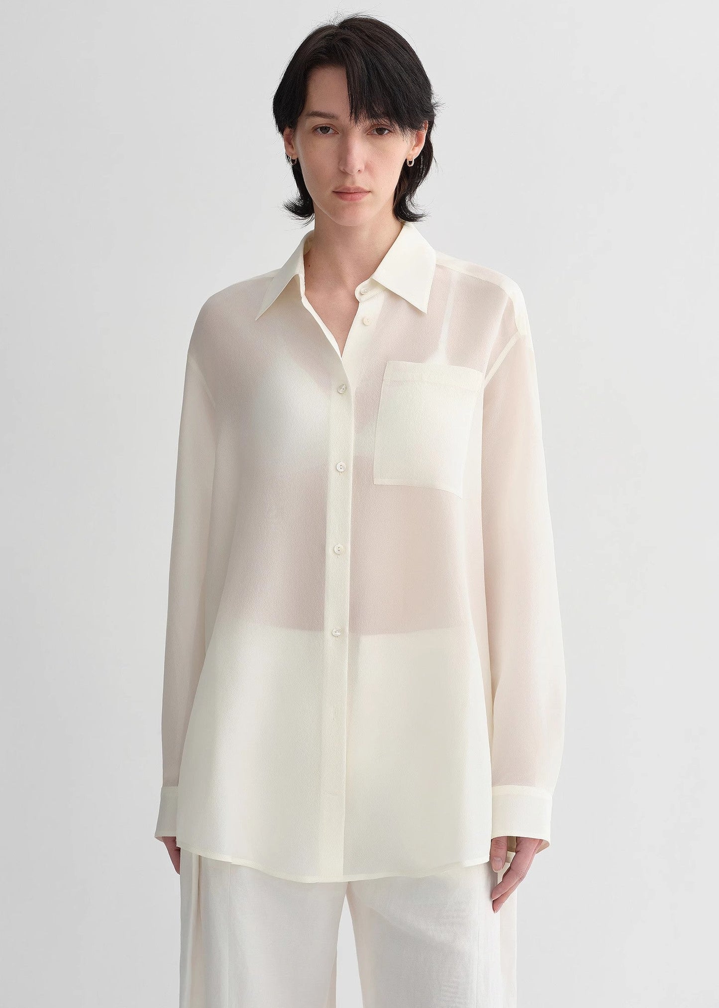 Classic Silhouette Mulberry Silk Acetate Transparent Smooth and Loose Multi-Color Spring and Summer Shirt for Women