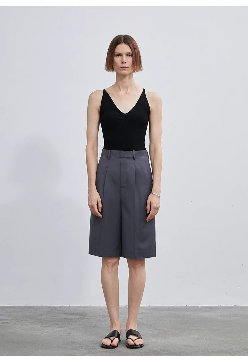High-Density Mixed Color Cotton and Linen Raw Edge Straight-Leg Suit Pants