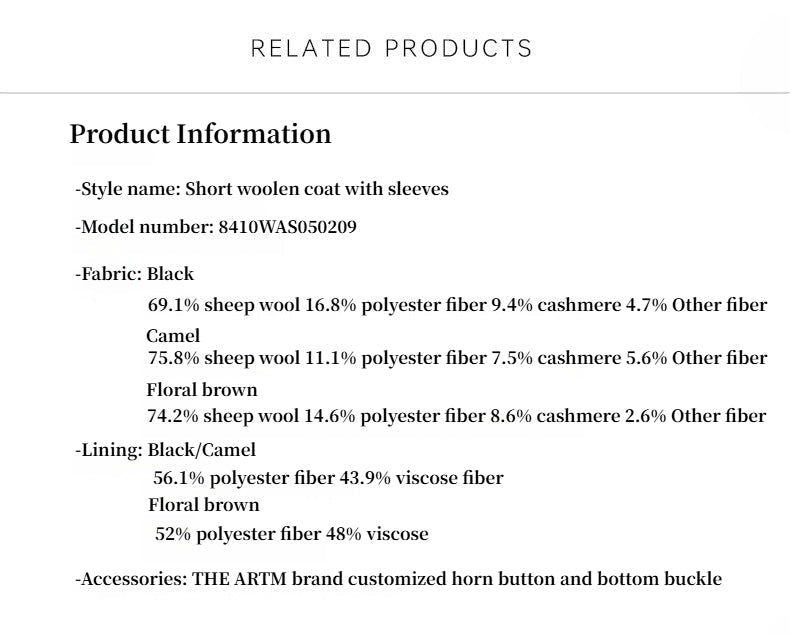 Women's Cashmere Wool Short Coat With Bat Sleeves"Fleeting Memories"