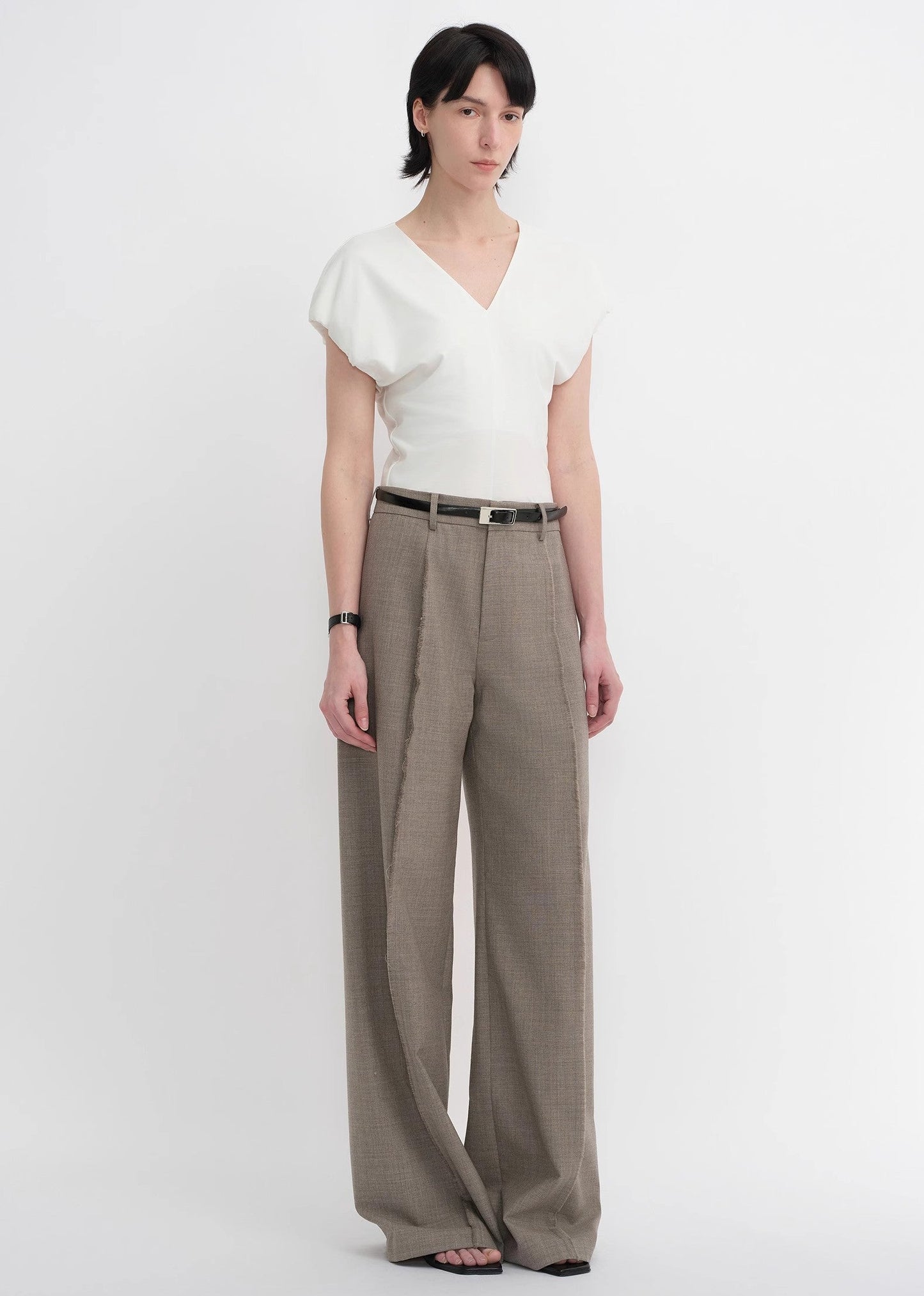Worsted Wool Commuter Classic Drapey Raw Edge Loose Straight Wide-Leg Pants