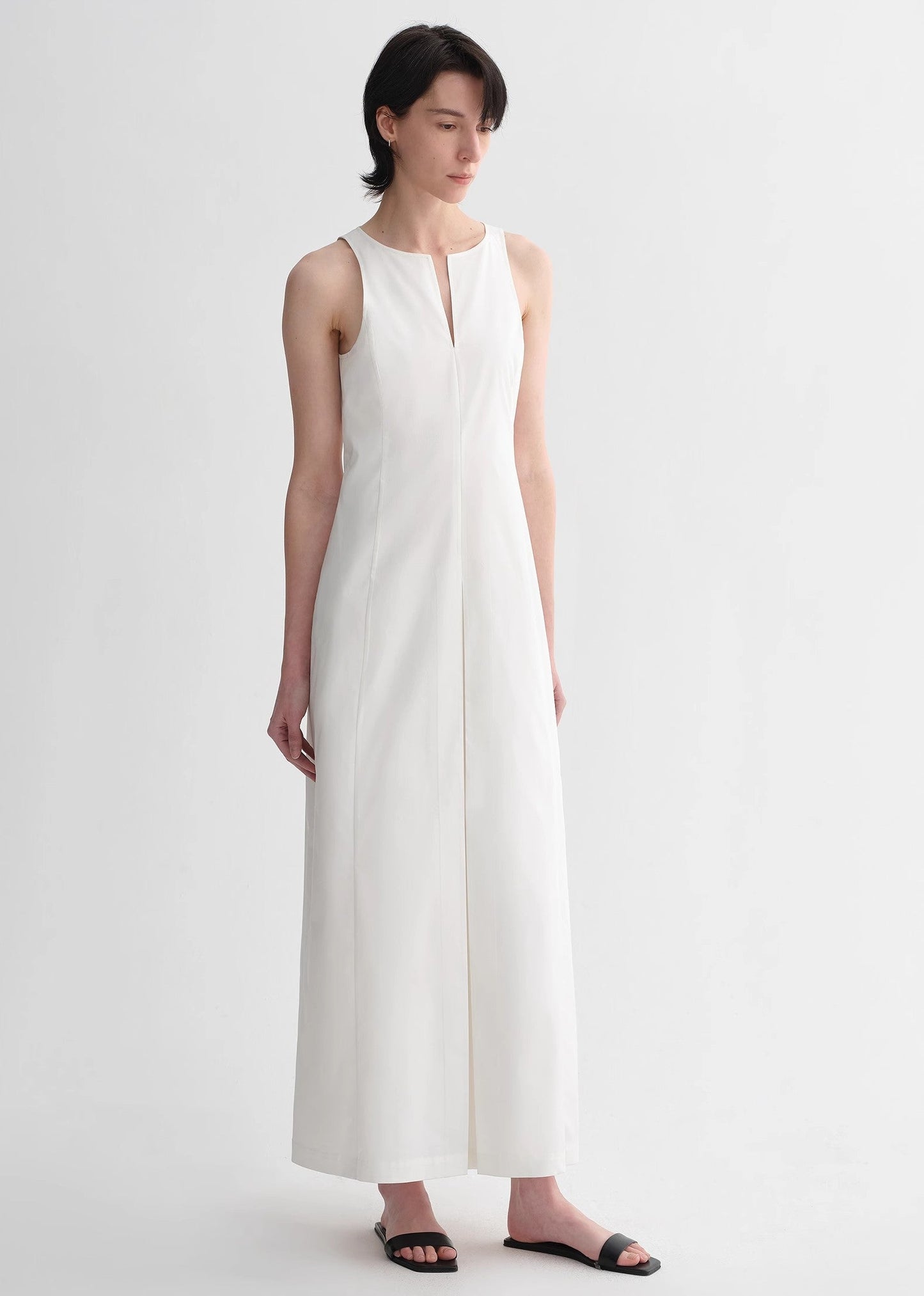 Shaped I-Shaped Pleated V-Neck Commuting Slim-Fitting Split Vest Dress for Women