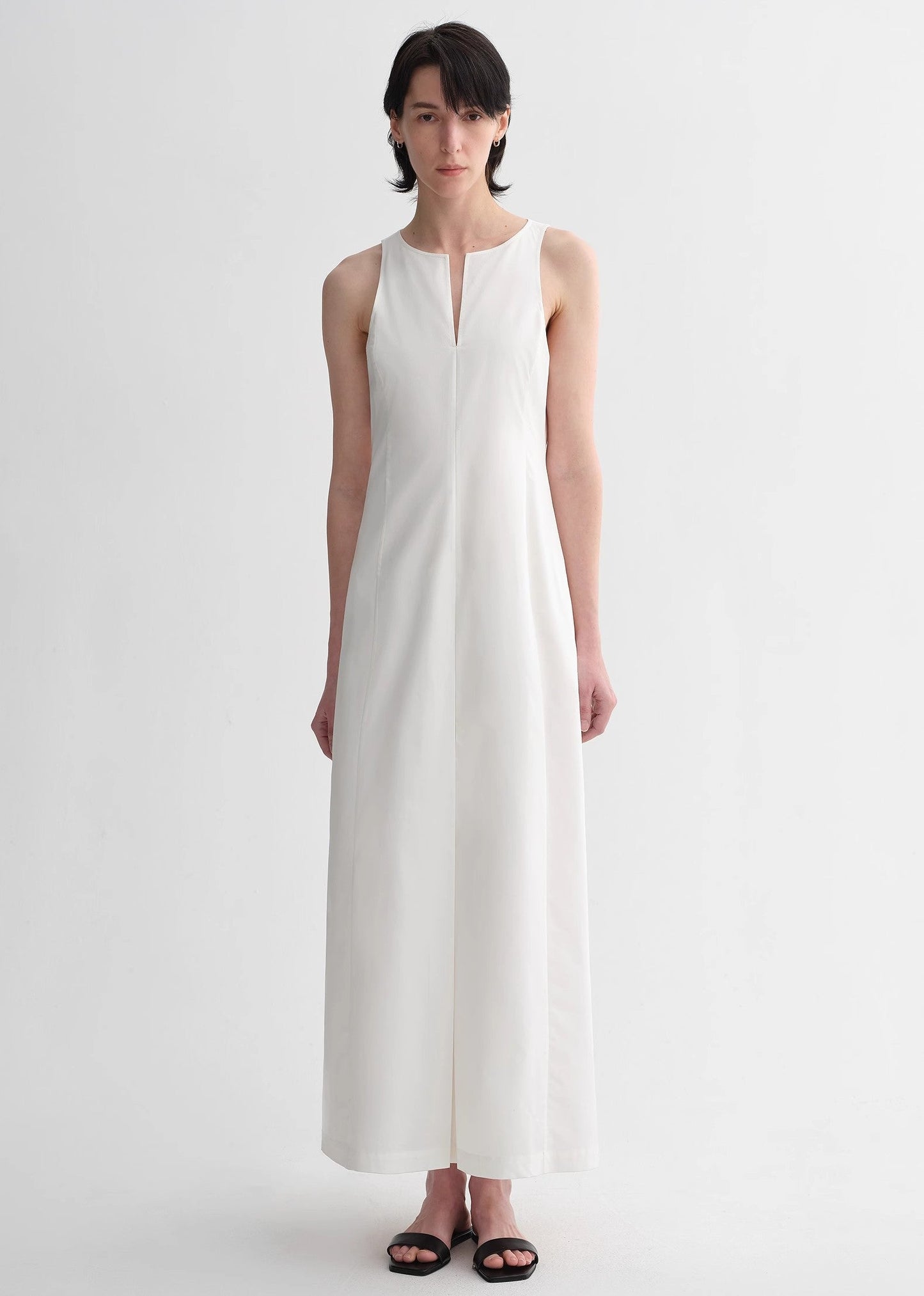 Shaped I-Shaped Pleated V-Neck Commuting Slim-Fitting Split Vest Dress for Women