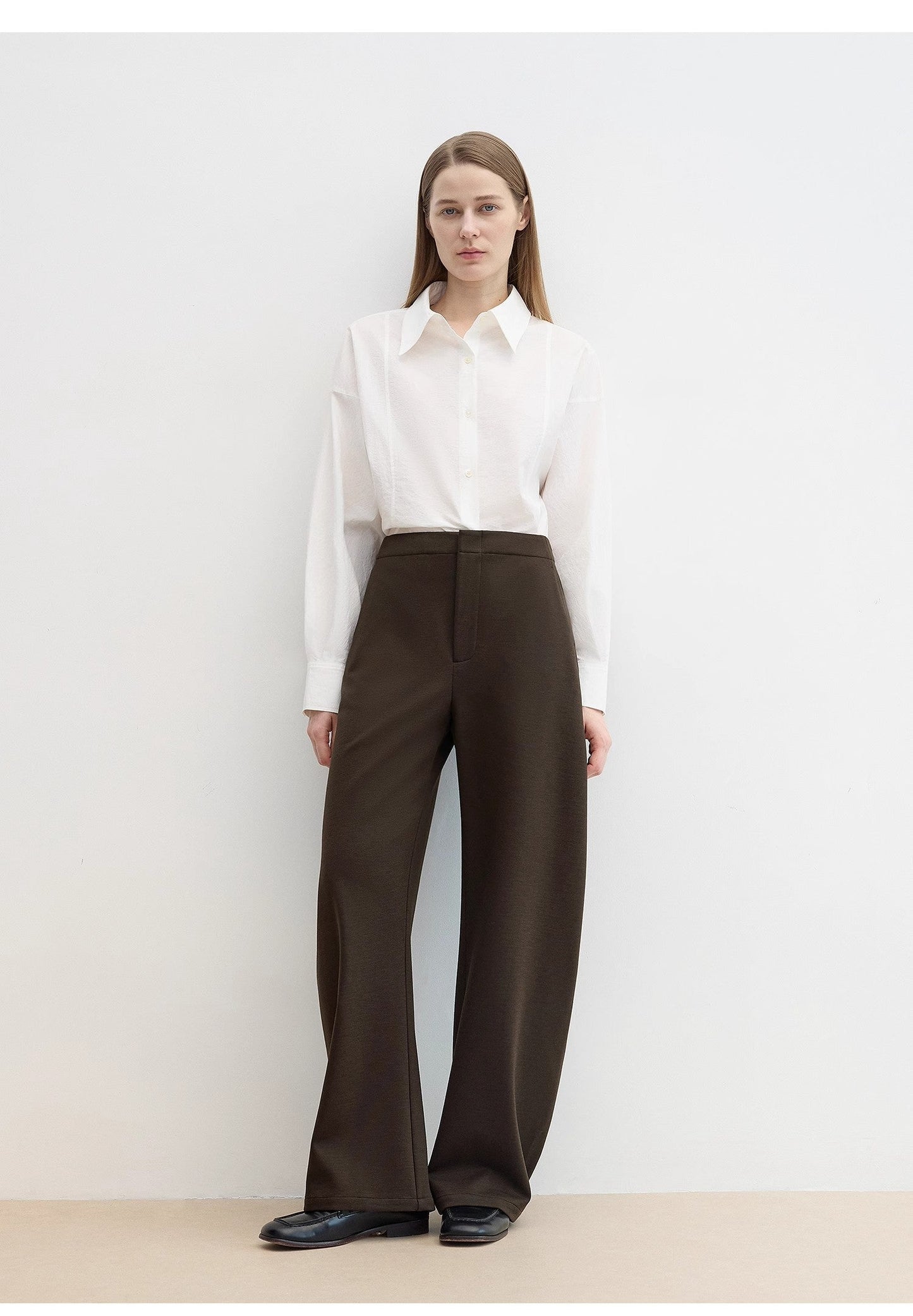 Wool Blended High Waist Curved Scimitar Casual Pants for Women